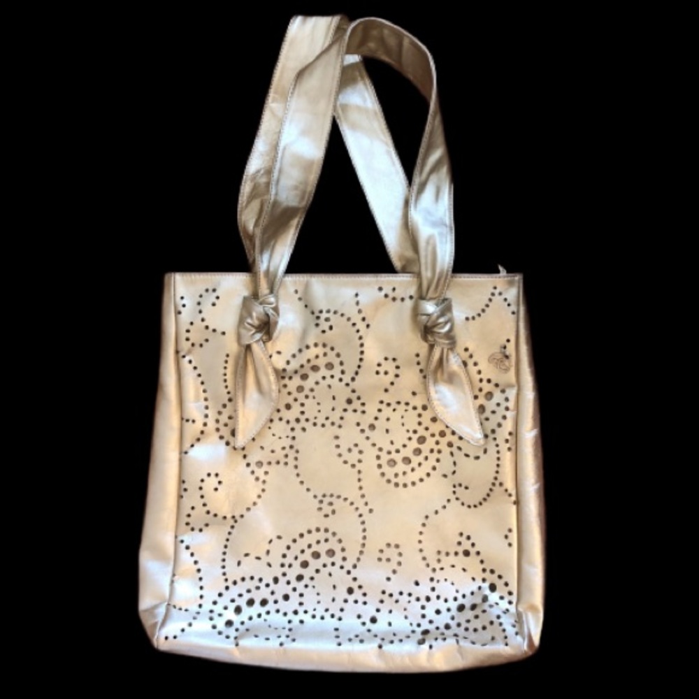 Roberta Gandolfi Pierced Metallic Gold Italian Leather Tote Bag